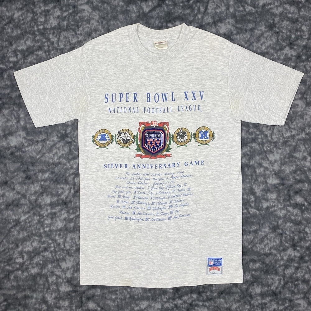 Nutmeg Super Bowl XXV Patch TShirt Mens L Buffalo Bills NY Giants USA Vintage